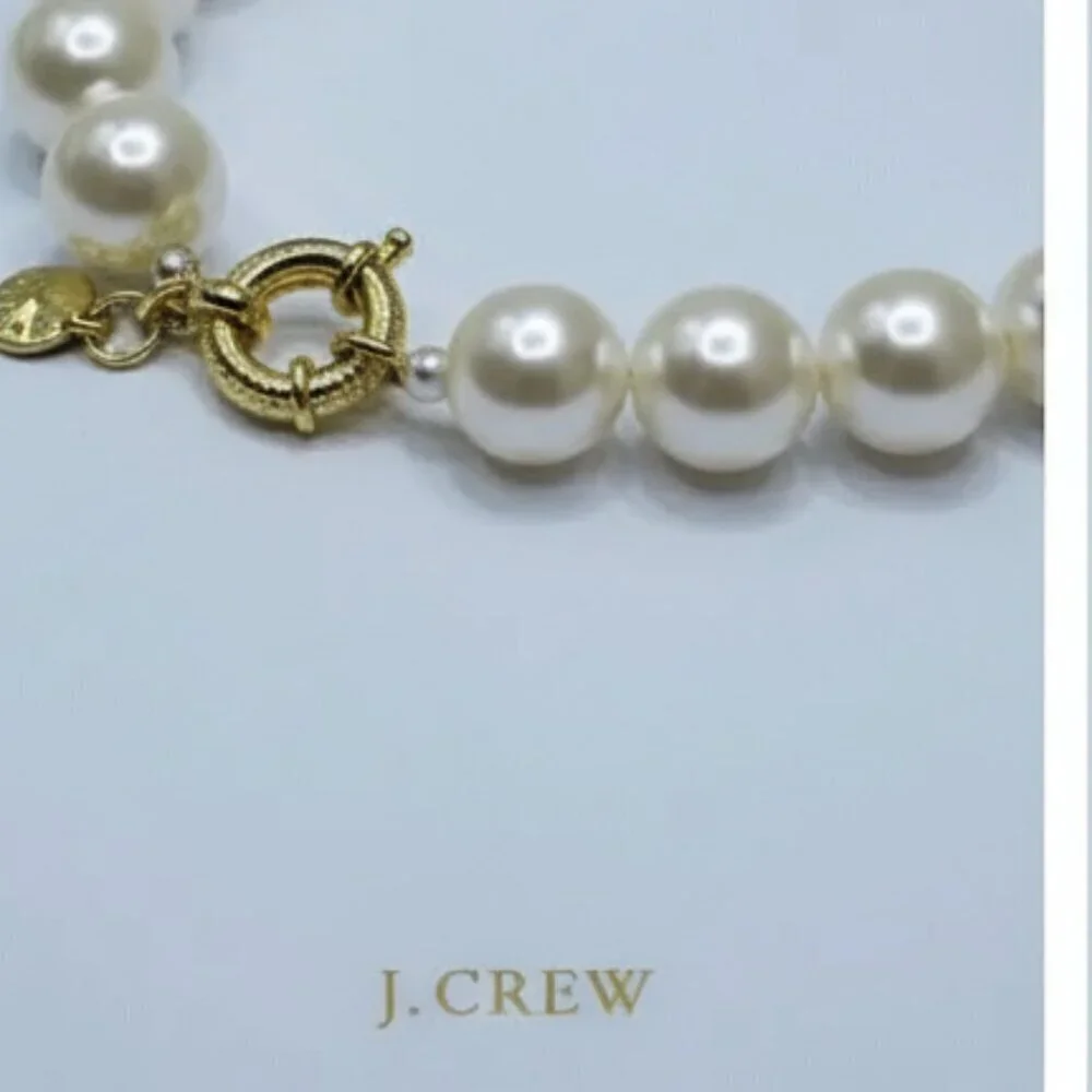 J. Crew Glass Pearl Bundle with Necklace Earrings Bracelet Goldtone Jewelry Set